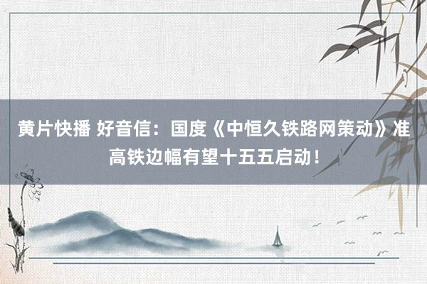 黄片快播 好音信：国度《中恒久铁路网策动》准高铁边幅有望十五